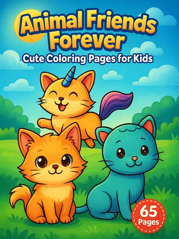 Animal Friends Forever – 65 Cute Coloring Pages for Kids printable coloring book cover